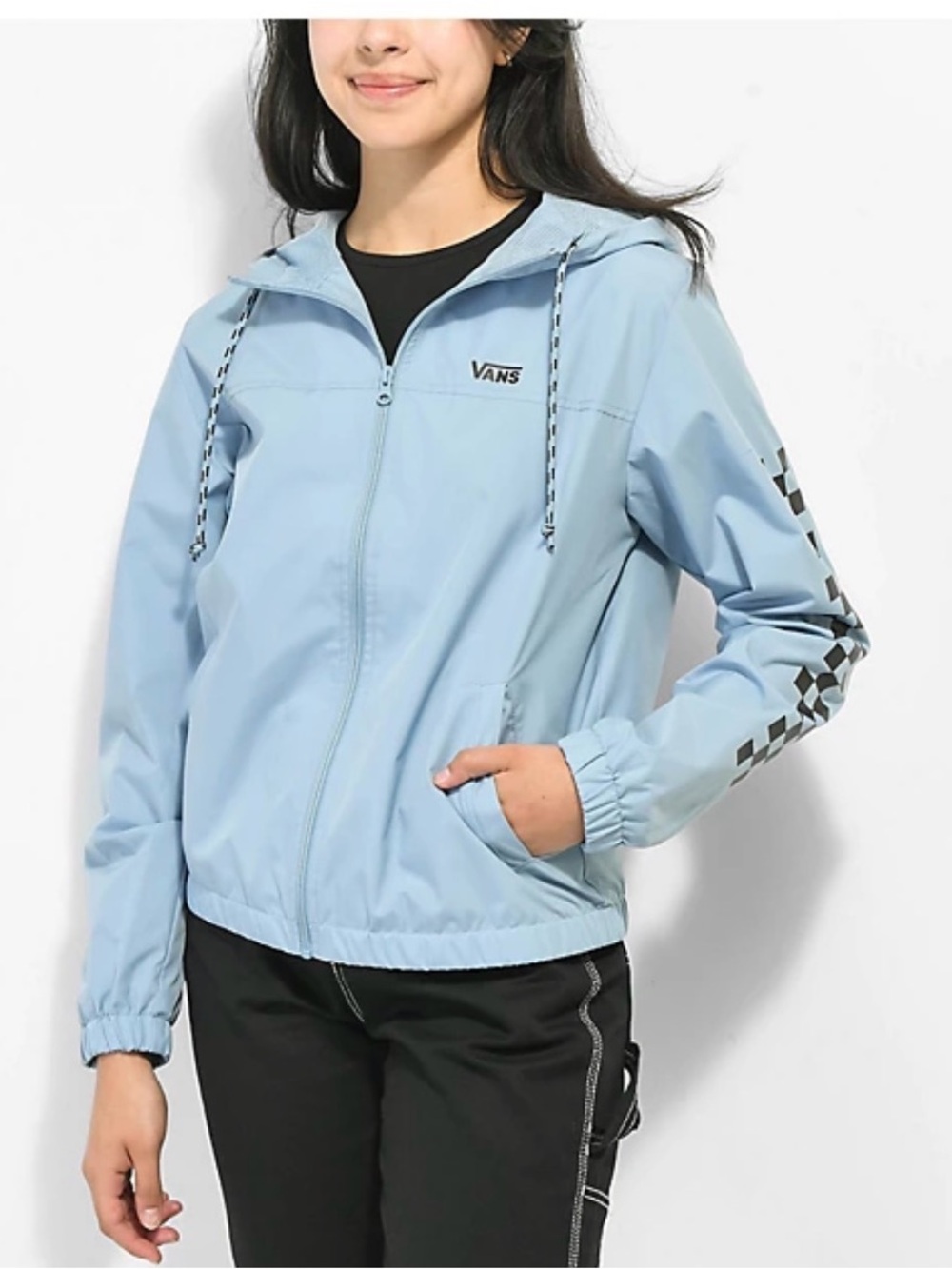 Vans Women's Light Blue Hooded Windbreaker Jacket